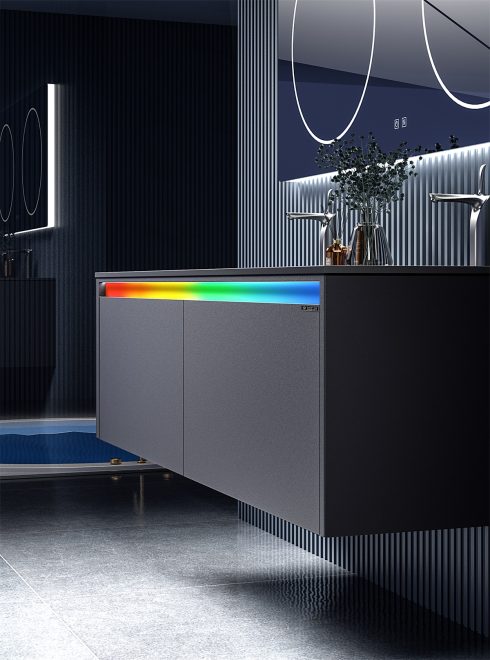 Double Sink Bathroom Vanity  Modern stainless steel wall-mounted bathroom cabinet - 图片 3
