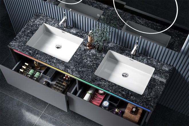 Double Sink Bathroom Vanity  Modern stainless steel wall-mounted bathroom cabinet - 图片 2