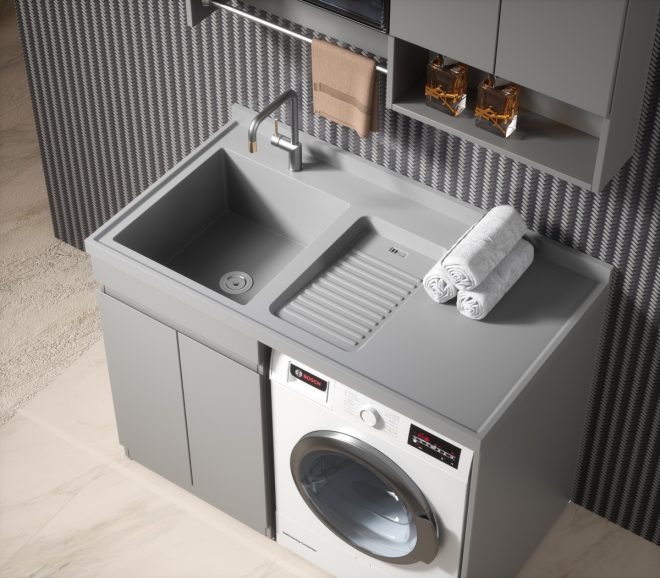 luckurich  Washing machine cabinet Modern washing machine cabinet Washing machine cabinet with sink - 图片 2