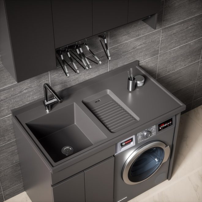 luckurich  Washing machine cabinet Modern washing machine cabinet Washing machine cabinet with sink - 图片 2