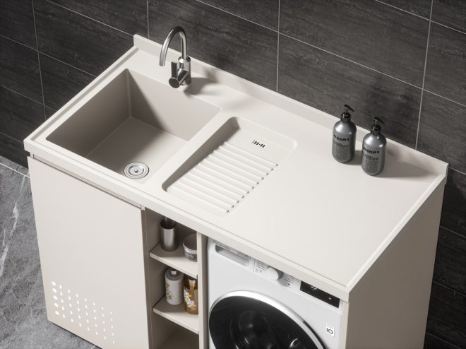 luckyrich Washing machine cabinet Modern washing machine cabinet Washing machine cabinet with sink - 图片 2