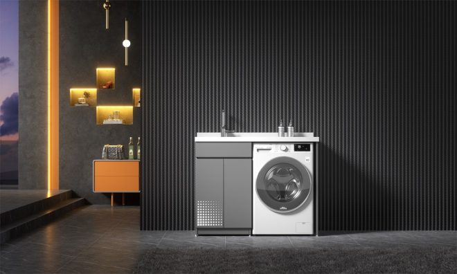 luckyrich Washing machine cabinet with sink Modern washing machine cabinet