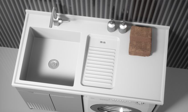luckyrich Washing machine cabinet with sink Modern washing machine cabinet - 图片 4