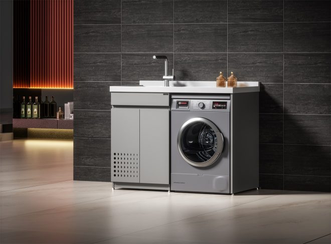 luckyrich Washing machine cabinet with sink Modern washing machine cabinet - 图片 2