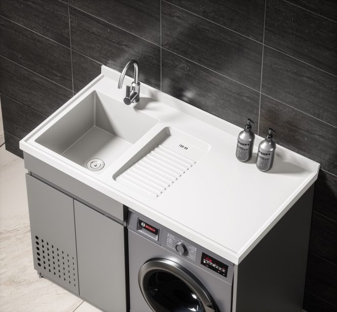luckyrich Washing machine cabinet with sink Modern washing machine cabinet - 图片 3