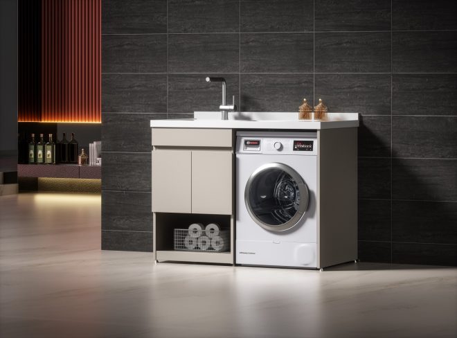 luckyrich Floor - standing laundry cabinet Washing machine cabinet with sink Laundry cabinet