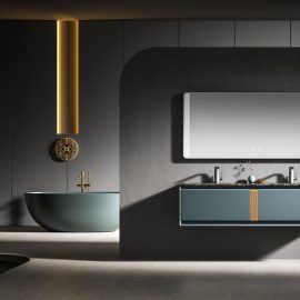 luckyrich Chinese-style stainless steel wall-mounted bathroom cabinet Double Sink Bathroom Vanity