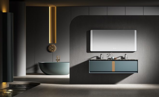 luckyrich Chinese-style stainless steel wall-mounted bathroom cabinet Double Sink Bathroom Vanity