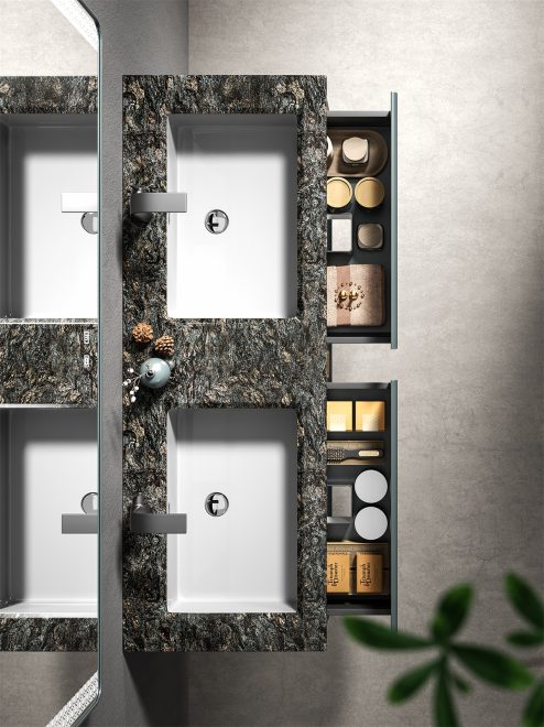 luckyrich Chinese-style stainless steel wall-mounted bathroom cabinet Double Sink Bathroom Vanity - 图片 2