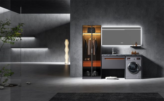 luckyrich Washing machine cabinet with sink Modern washing machine cabinet Laundry cabinet