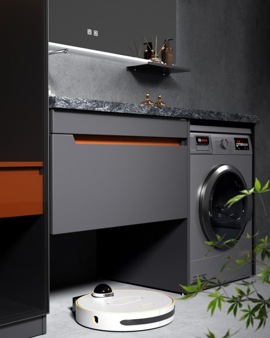 luckyrich Washing machine cabinet with sink Modern washing machine cabinet Laundry cabinet - 图片 3