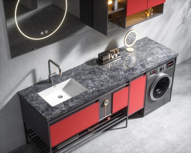 Luckyrich  Washing machine cabinet with sink Laundry cabinet - 图片 2