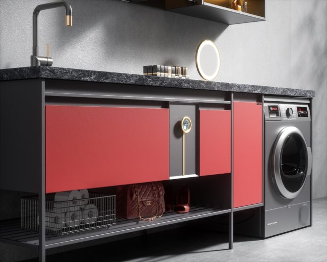 Luckyrich  Washing machine cabinet with sink Laundry cabinet - 图片 3